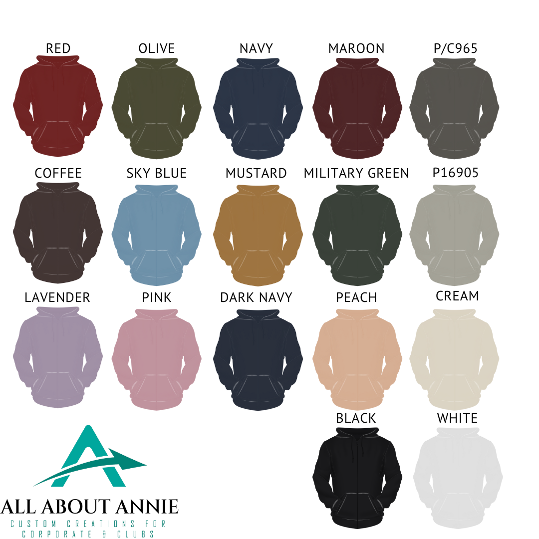 Adults Zip Hoodie Colour Options